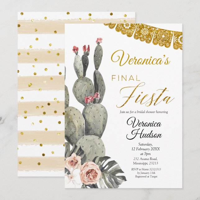 Invitación final de Boho Cactus Fiesta Bridal Show (Anverso / Reverso)
