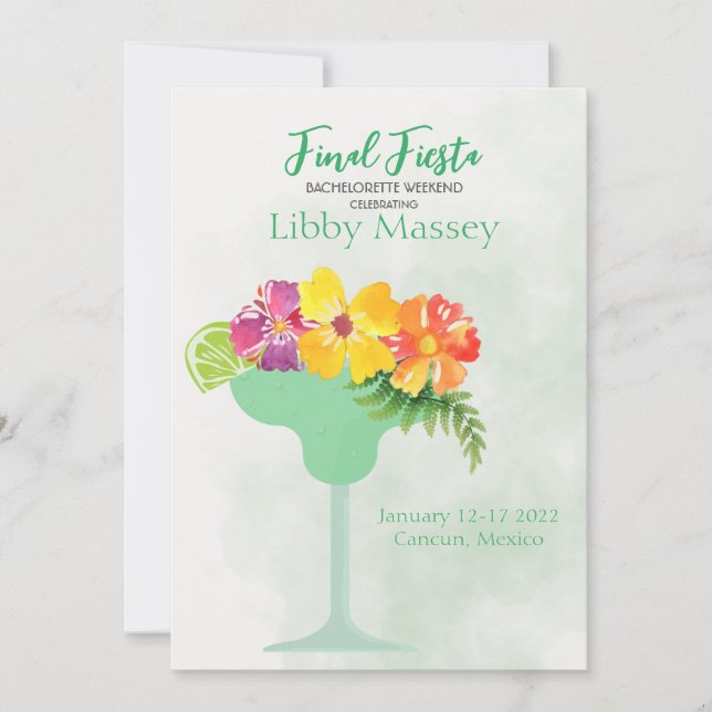 Invitación final de la Fiesta Bachelorette Itinera (Anverso)