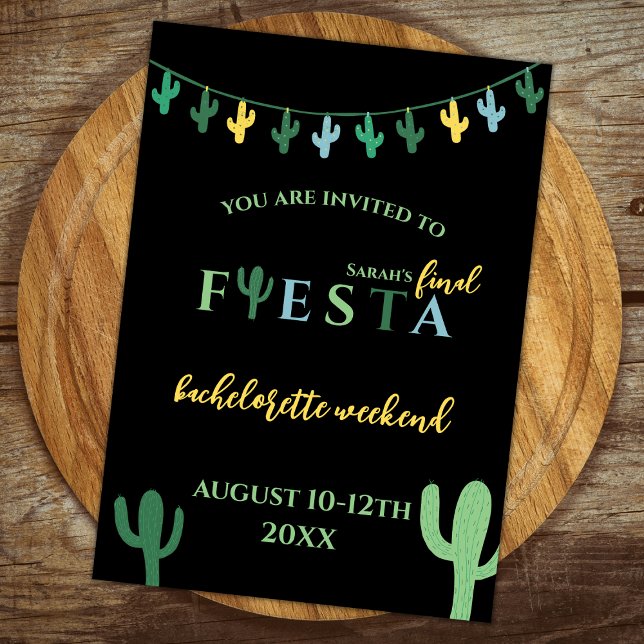 Invitación Final Fiesta Cactus Bachelorette Weekend Itinerari (final fiesta weekend itinerary bachelorette party invitation cactus green and yellow mexican themed)