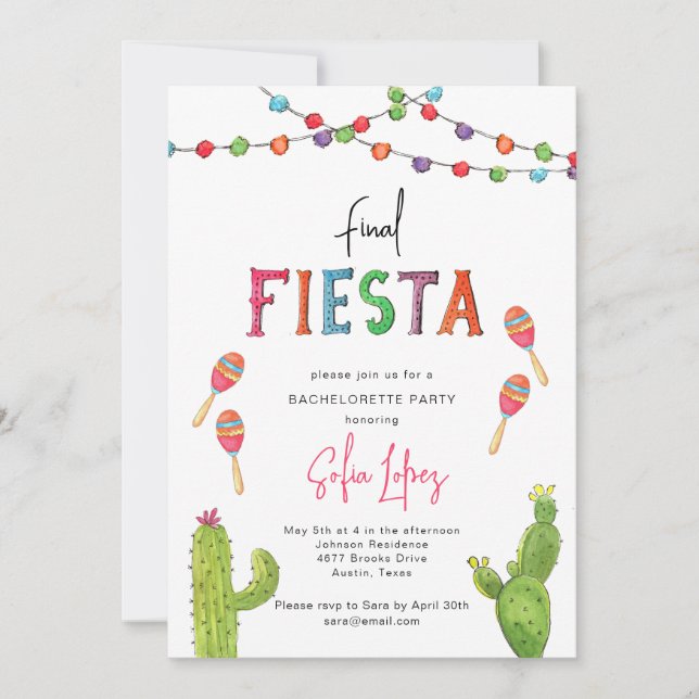 Invitación Final Fiesta fin de semana de soltera mexicana (Anverso)