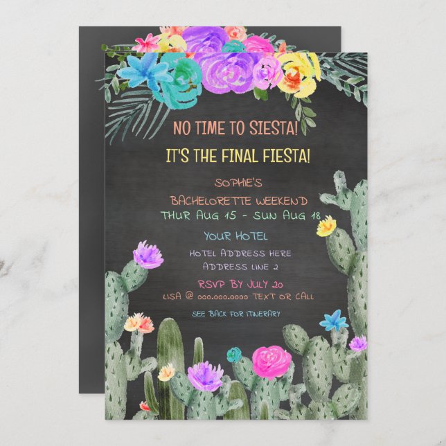 Invitación Final Fiesta Itinerary Bachelorette Party  (Anverso / Reverso)