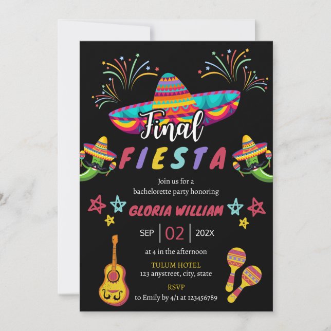 Invitación Final Fiesta Mexicana Vibrante Bachelorette Party (Anverso)