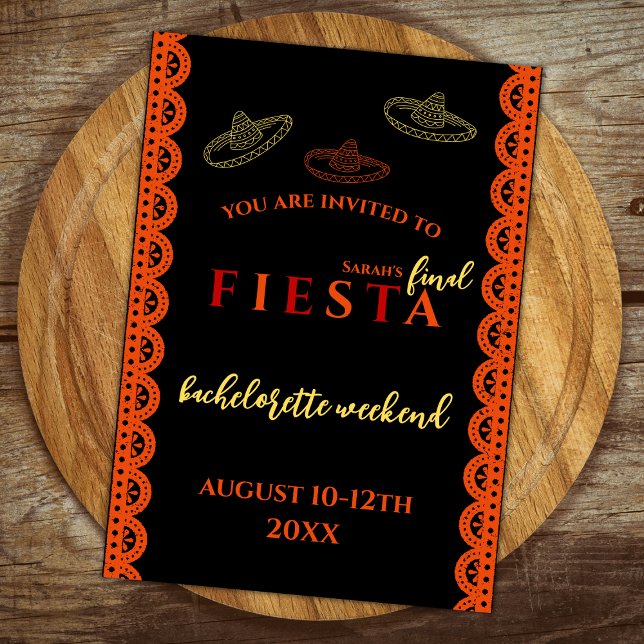 Invitación Final Fiesta Semana de Bachelorette Mexicana (final fiesta bachelorette party invitation orange and red sombreros mexican themed )