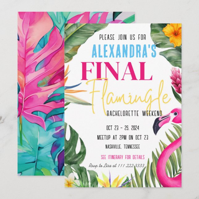 Invitación Final Flamingle Bachelorette Party Weekend (Anverso / Reverso)