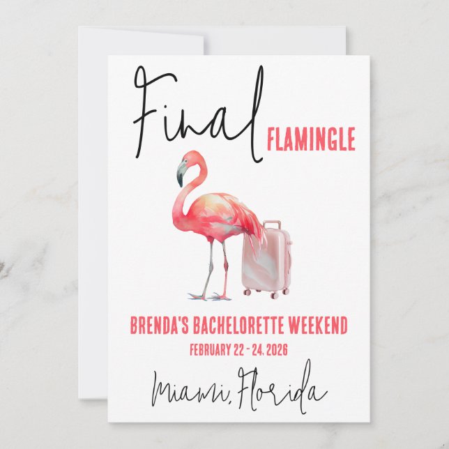 Invitación Final Flamingle, fin de semana de soltera de flame (Anverso)