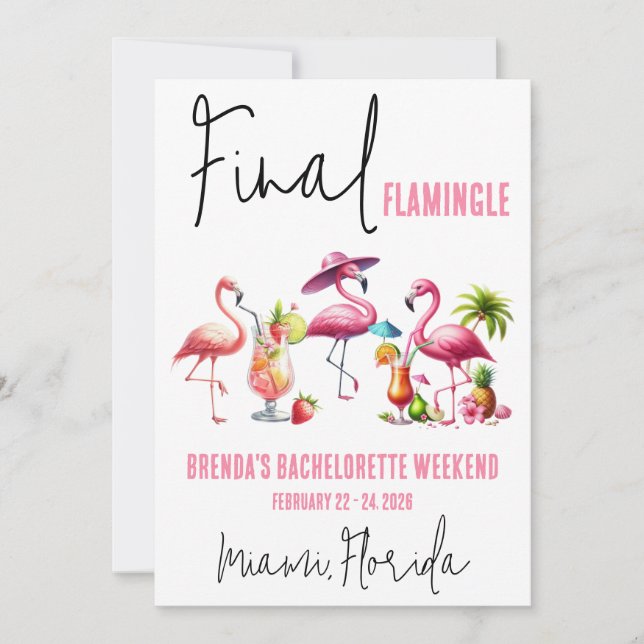 Invitación Final Flamingle, Flamingo Bachelorette Weekend (Anverso)