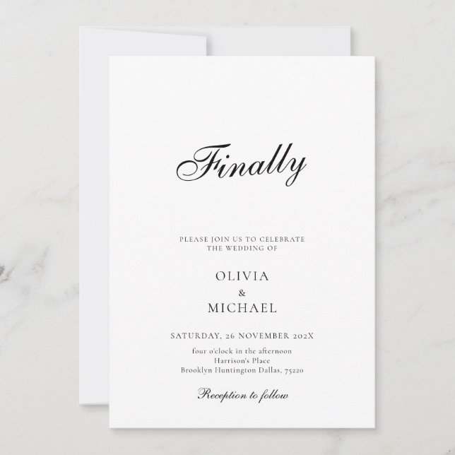 Invitación Finally Script Minimalist Wedding Invitation (Anverso)
