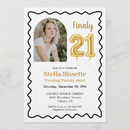 Invitación Finalmente 21 | Foto Cumpleaños Globo Dorado Moder