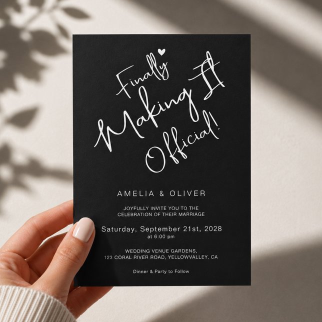 Invitación Finalmente Haciéndolo Oficial Boda Negra Moderna (Subido por el creador)