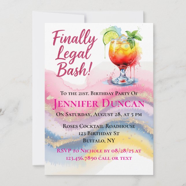 Invitación Finalmente Legal 21. Bash de cumpleaños para un Ch (Anverso)