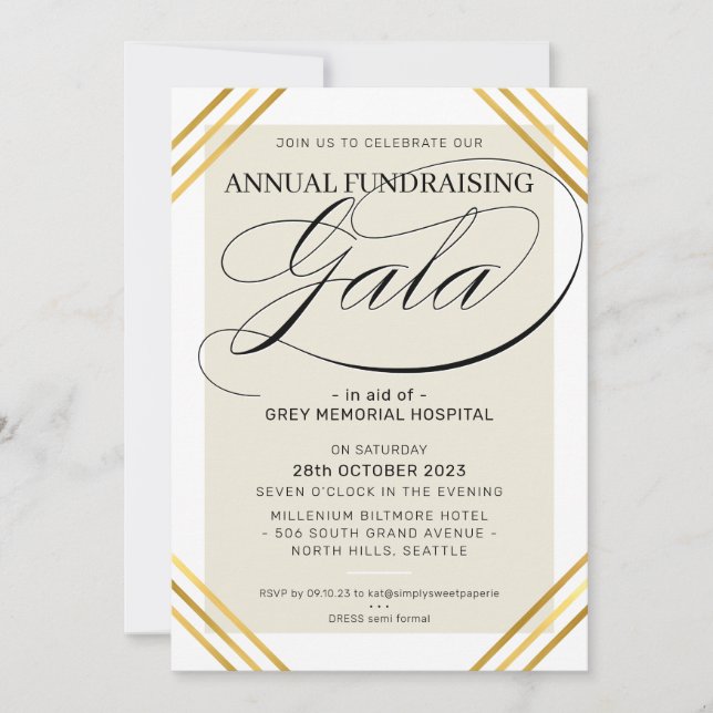 Invitación FINANCIACIÓN de GALA evento de oro de diseño (Anverso)