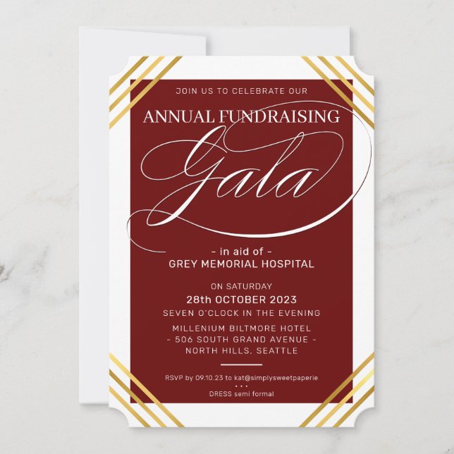Invitación FINANCIACIÓN de GALA evento de oro elegante marrón (Anverso)