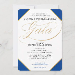 Invitación FINANCIACIÓN GALA elegante evento oro azul real