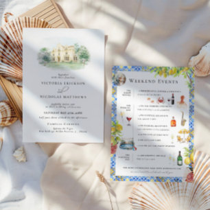 Invitación Finca elegante   Fin de semana de boda ilustrado
