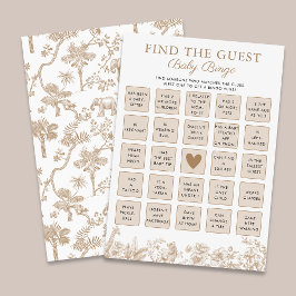 Invitación Find The Guest Baby Shower Safari Bingo Game Card