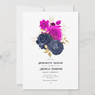 Invitación Finde de semana de soltera floral magenta, navy y