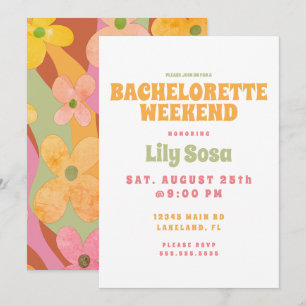 Invitación Finde de soltera retro floral groovy de los 80