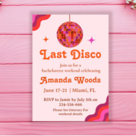 Invitación Finde de soltera Retro Pink Orange Última disco