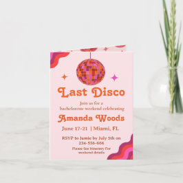 Invitación Finde de soltera Retro Pink Orange Última disco