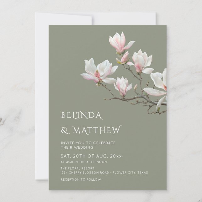 Invitación Fine Art Magnolia Casual Sage Green Wedding (Anverso)