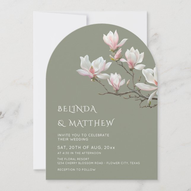 Invitación Fine Art Magnolia Casual Sage Green Wedding (Anverso)