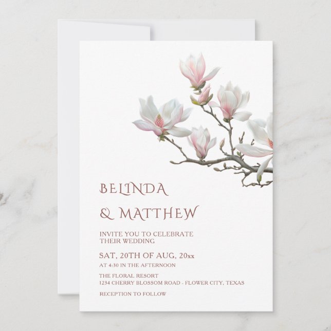 Invitación Fine Art Magnolia Casual Wedding (Anverso)