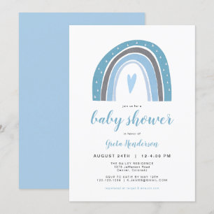 Invitación FINN   Baby Shower del arcoiris azul intenso bohem