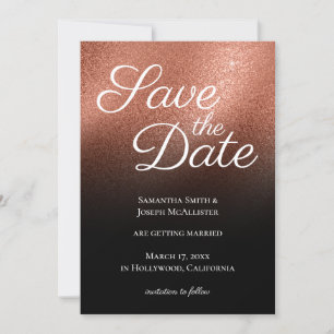 Invitación Fino oro rosa brillo negro ombre salva la fecha