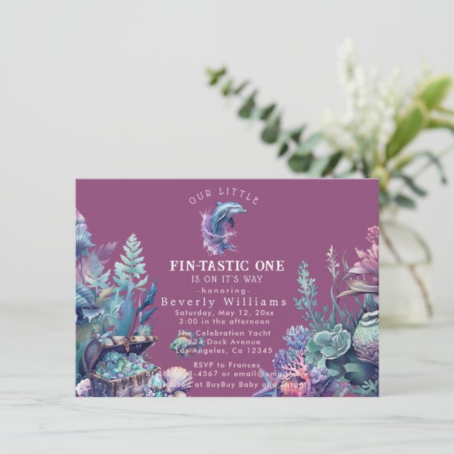 Invitación Fintastic One Rustic Watercolor Baby Shower modern (Anverso de pie)