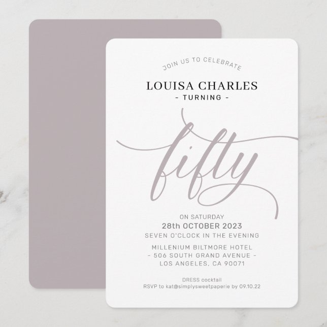 Invitación FINTISTA elegante guión de moda de cumpleaños hong (Anverso / Reverso)