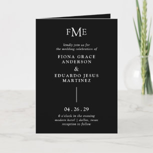 Invitación Fiona Black Bold Monograma moderno Boda
