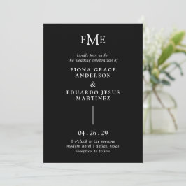 Invitación Fiona Black Bold Monograma moderno Boda