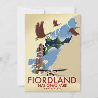 Invitación Fiordland National Park New Zealand travel poster
