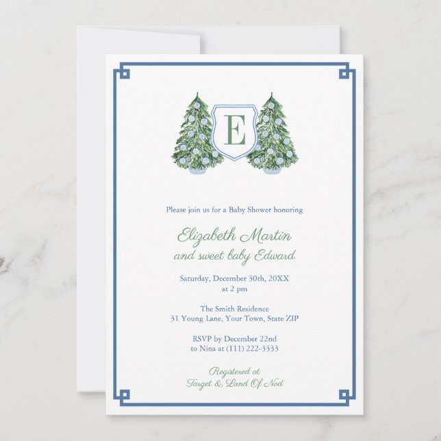 Invitación Fir Tree Ginger Jar Ornaments Holidays Baby Shower (Anverso)
