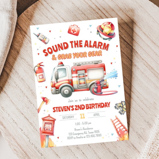 Invitación Fire Truck Birthday Party  (Fire Truck Birthday Party Invitation)
