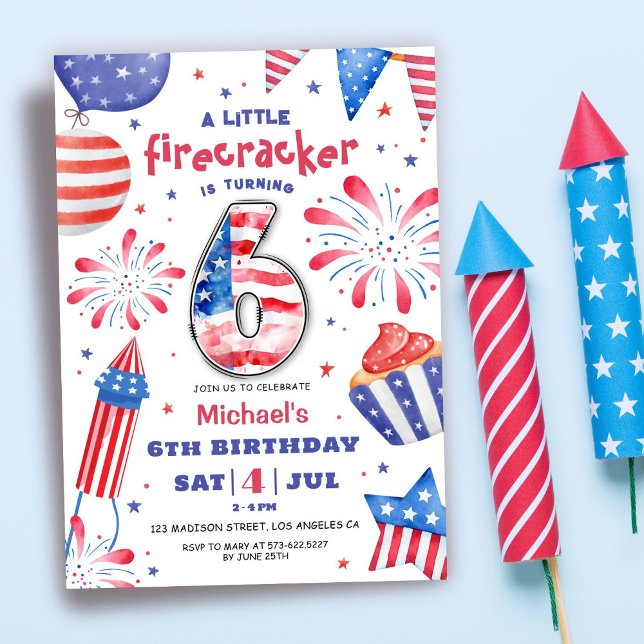 Invitación Firecracker 4 jul. 6 cumpleaños (Subido por el creador)