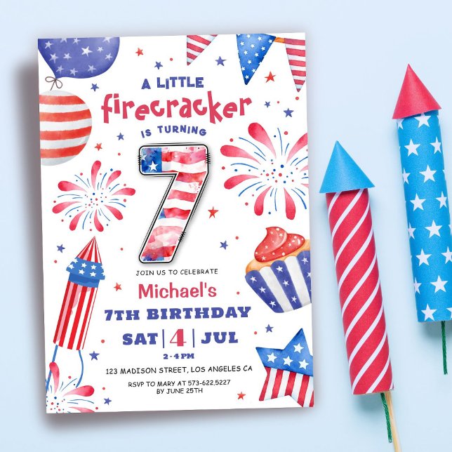 Invitación Firecracker 4 jul. 7 jul. fiesta patriótica (Subido por el creador)