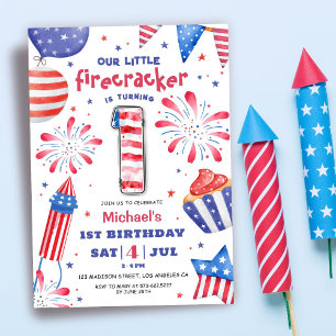 Invitación Firecracker 4 jul. fiesta patriótica