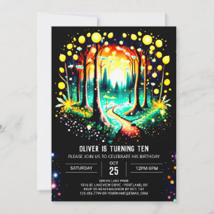 Invitación Fireflies editable en color de agua Cumpleaños
