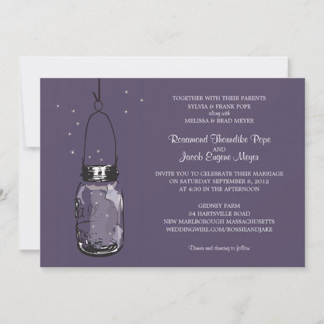 Invitación Fireflies & Mason Jar Wedding (Anverso)