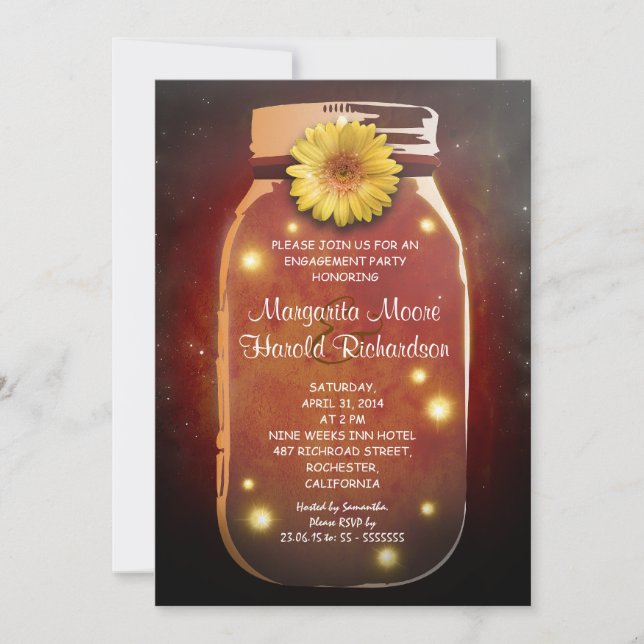 Invitación Fireflies & Mason Jar Whimsical Engagement Party (Anverso)