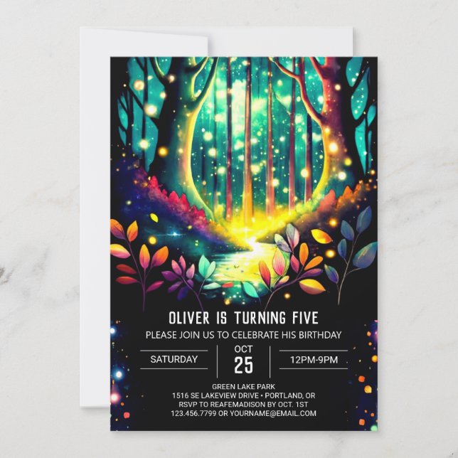 Invitación Firefly Dreamy Forest Birday (Anverso)