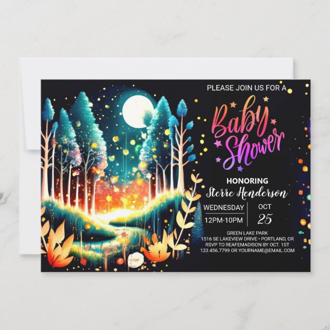 Invitación Firefly Fantasy Woodland Baby Shower (Anverso)