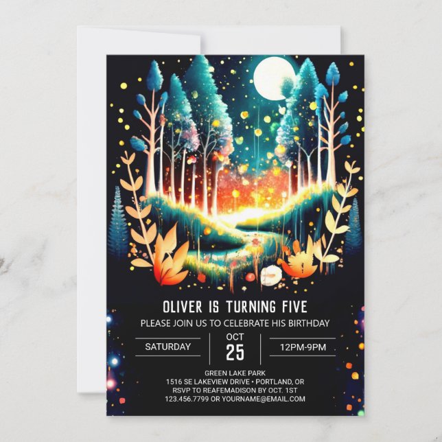 Invitación Firefly Fantasy Woodland Cumpleaños (Anverso)