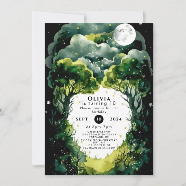 Invitación Firefly Fantasy Woodland Cumpleaños (Anverso)
