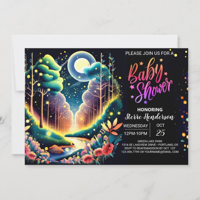 Invitación Firefly Fantasy Woods Baby Shower (Anverso)