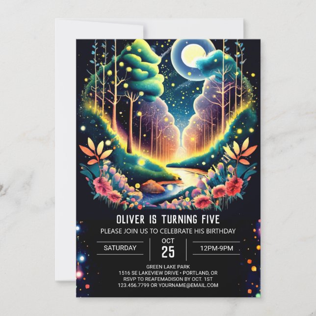 Invitación Firefly Fantasy Woods cumpleaños (Anverso)