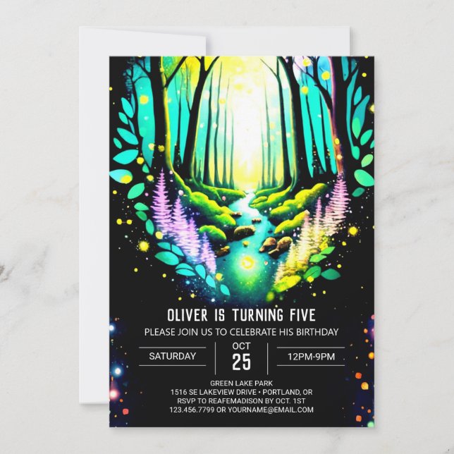 Invitación Firefly Magic Enchanted Woods Cumpleaños (Anverso)