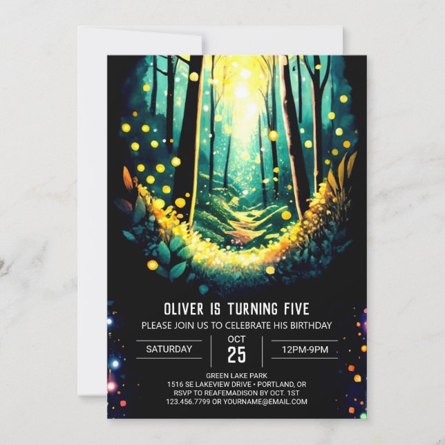Invitación Firefly Trails Woodland Cumpleaños (Anverso)