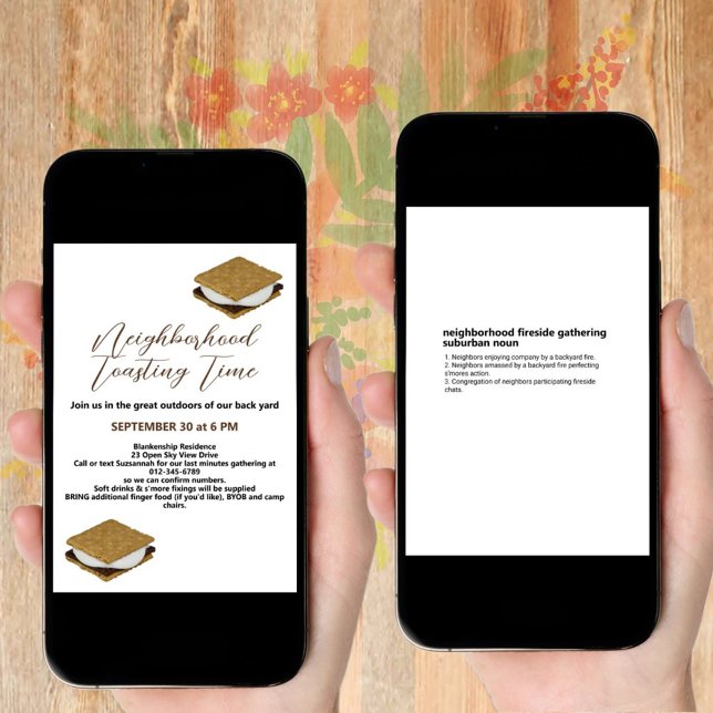 Invitación Fireside S'Mores recopilando descarga digital (Gather the neighbors last minute with a downloadable invitation instead of a plain text message.)